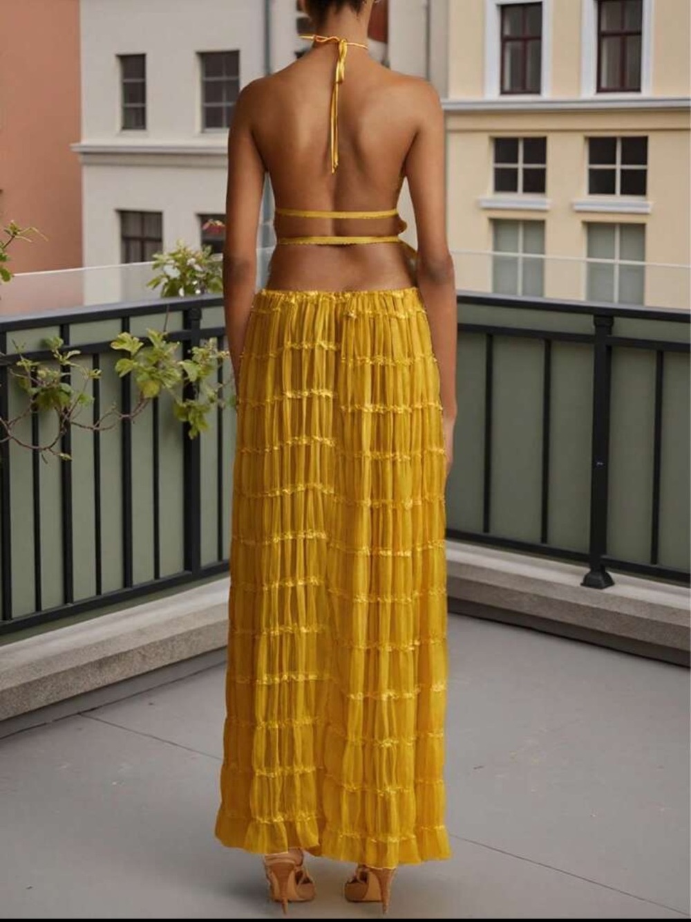 Yellow Ruffle Two-Piece Halter Set - Picture 4 of 6